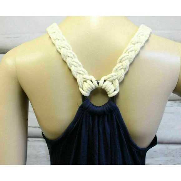 NWT $50 Cupio Women Top Tank Size L Blue Crochet Sea Shell Print Strap T-shirt - Picture 2 of 4